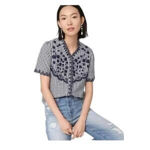 J. Crew Black and White Gingham Blouse